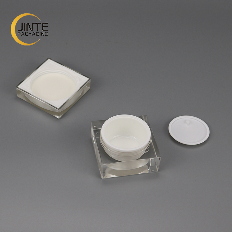 Square shape white plastic empty cosmetic cream jar for cosmetic face cream