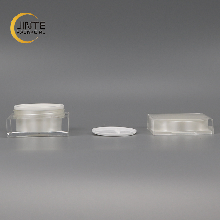Square shape white plastic empty cosmetic cream jar for cosmetic face cream