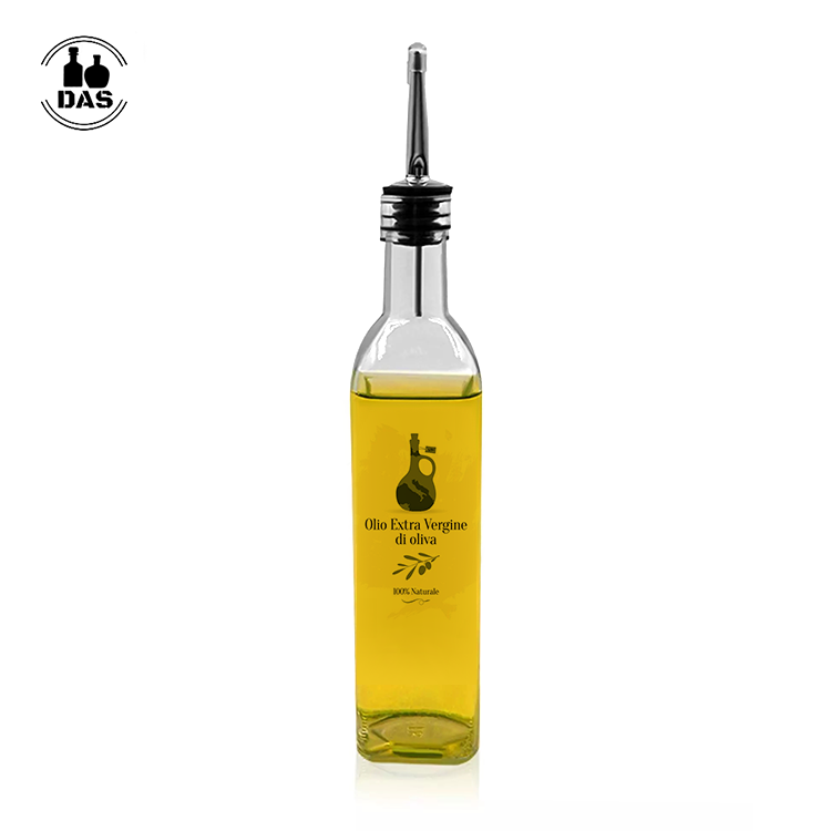 Square tall 16 oz oil vinegar cruet glass olive oil bottles with pour spout