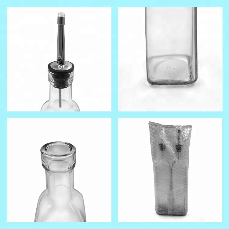 Square tall 16 oz oil vinegar cruet glass olive oil bottles with pour spout