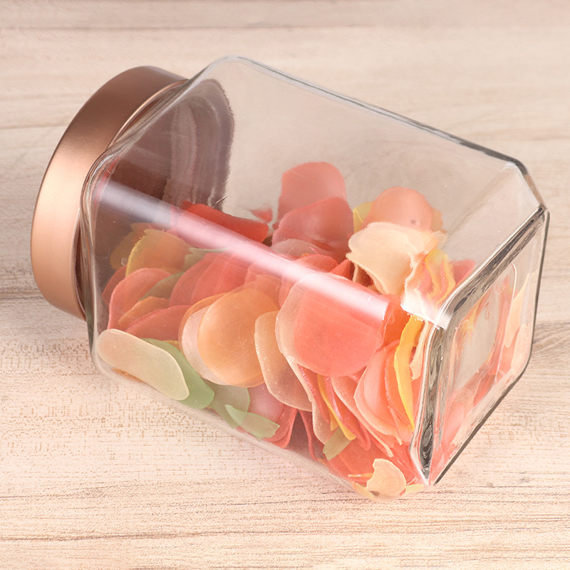 Square tea packaging tin box glass storage bottles fancy glass jars with lids