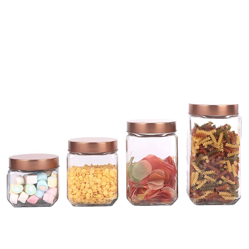 Square tea tins fancy lid glass storage bottles fancy glass jars with lids