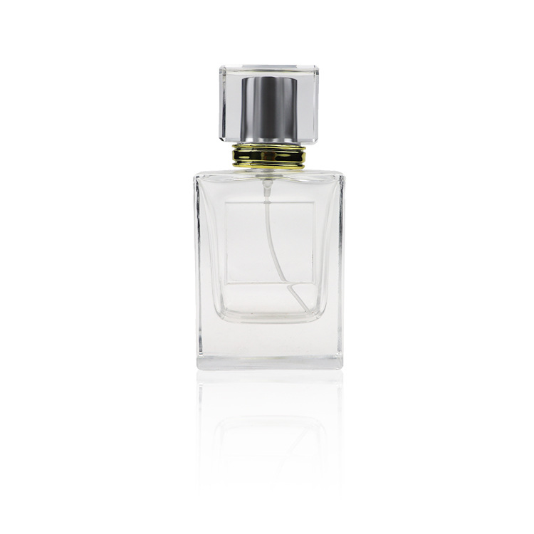 Square vintage glass perfume bottle  Rectangle Empty Clear Perfume Glass Bottle with Square  Cap