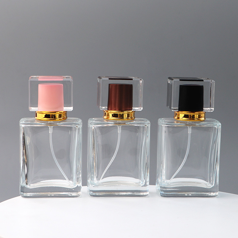 Square vintage glass perfume bottle Rectangle Empty Clear Perfume Glass Bottle with Square Cap