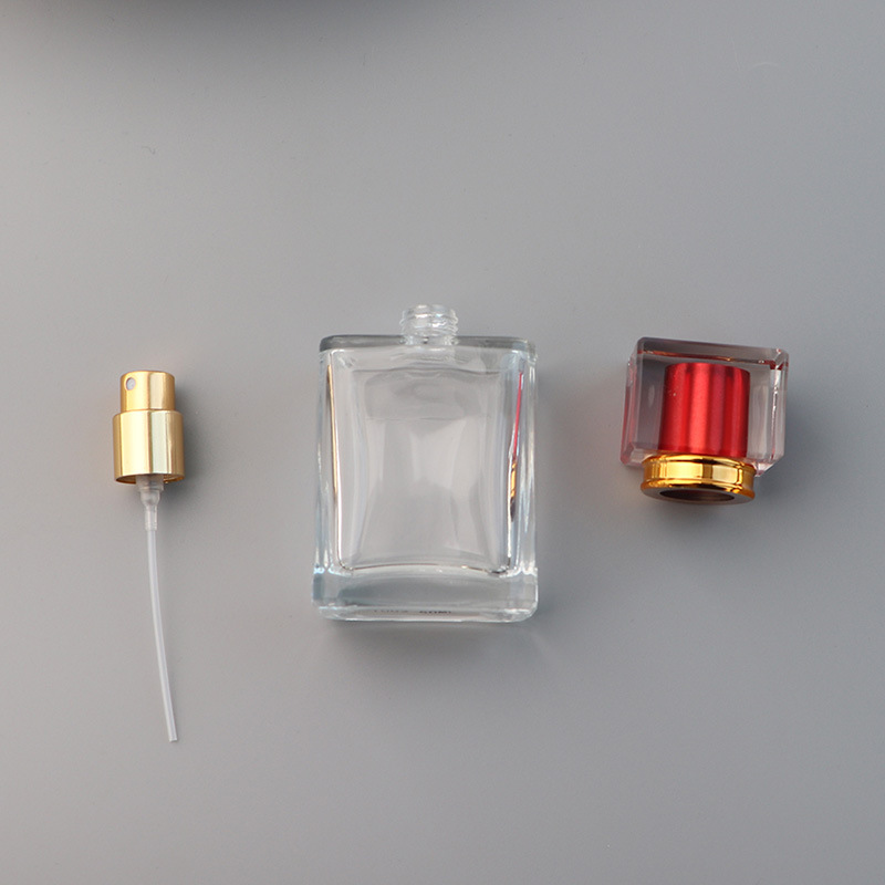 Square vintage glass perfume bottle Rectangle Empty Clear Perfume Glass Bottle with Square Cap
