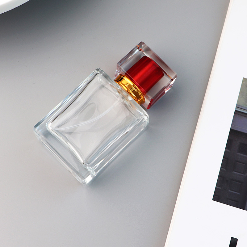 Square vintage glass perfume bottle Rectangle Empty Clear Perfume Glass Bottle with Square Cap