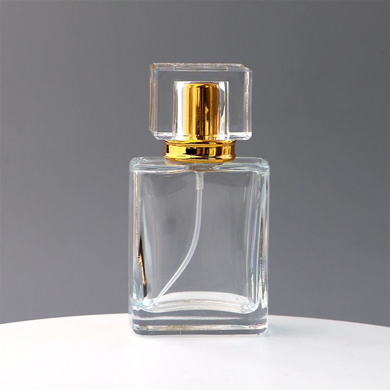 Square vintage glass perfume bottle Rectangle Empty Clear Perfume Glass Bottle with Square Cap