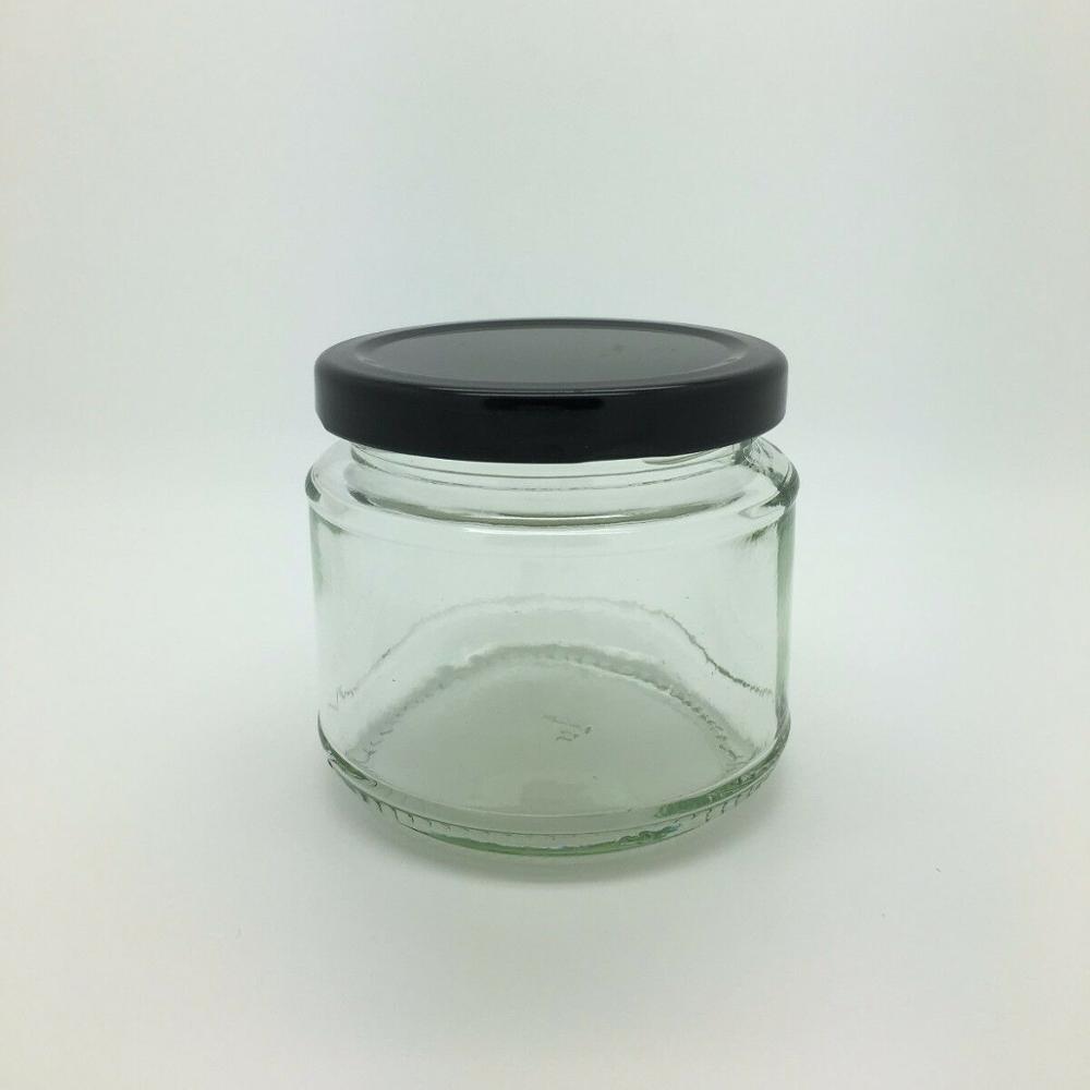 Squat Round Glass Doritos Jars 8oz 200ml Dip Relish C/W 70mm Lids