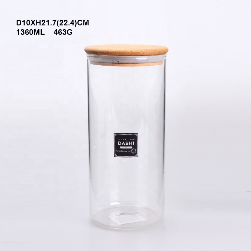Stackable Airtight sealed borosilicate glass storage jar with bamboo press lid
