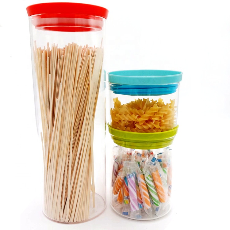 Stackable High Borosilicate Glass Food Noodle Storage Jars Set with Plastic Lid