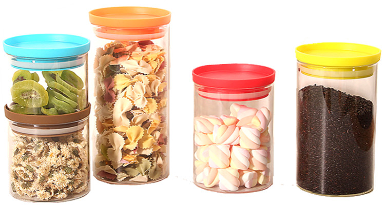 Stackable High Borosilicate Glass Food Noodle Storage Jars Set with Plastic Lid
