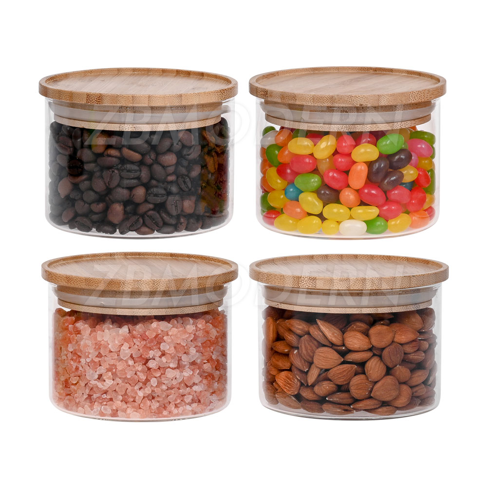 Stackable Kitchen Canisters Set Clear Glass Food Storage Jars Containers Airtight borosilicate glass jar bamboo lid