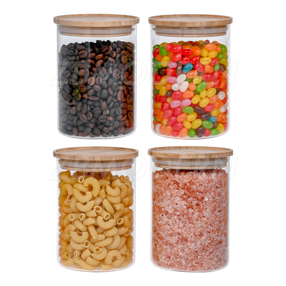 Stackable Kitchen Canisters Set Clear Glass Food Storage Jars Containers Airtight borosilicate glass jar bamboo lid