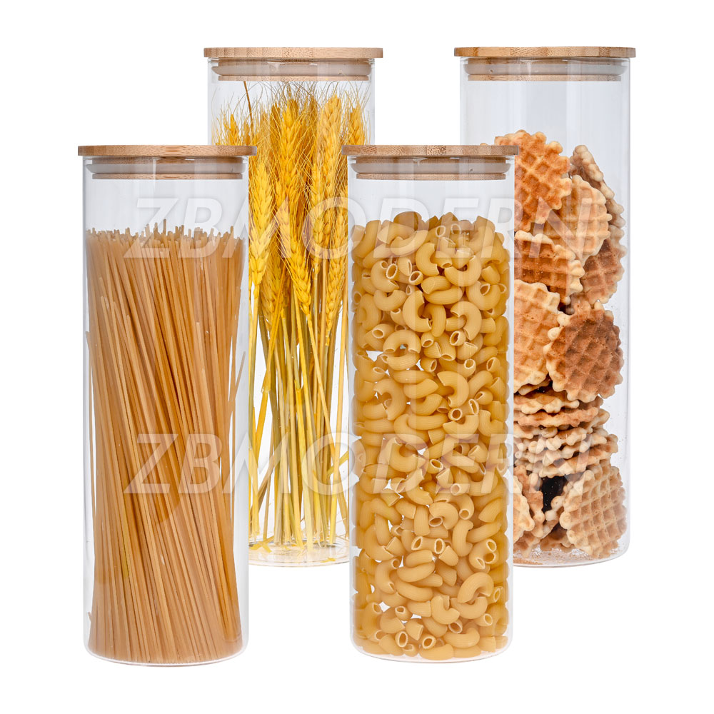 Stackable Kitchen Canisters Set Clear Glass Food Storage Jars Containers Airtight borosilicate glass jar bamboo lid