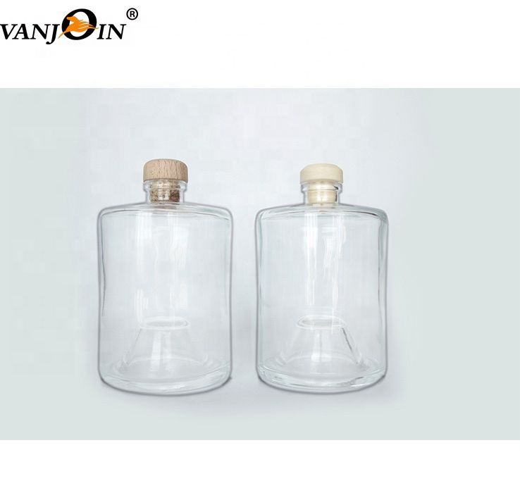 Stackable Round 200ml 375ml Mini Liquor Bottles Reed Diffuser Bottle With Wooden Lid For Wine