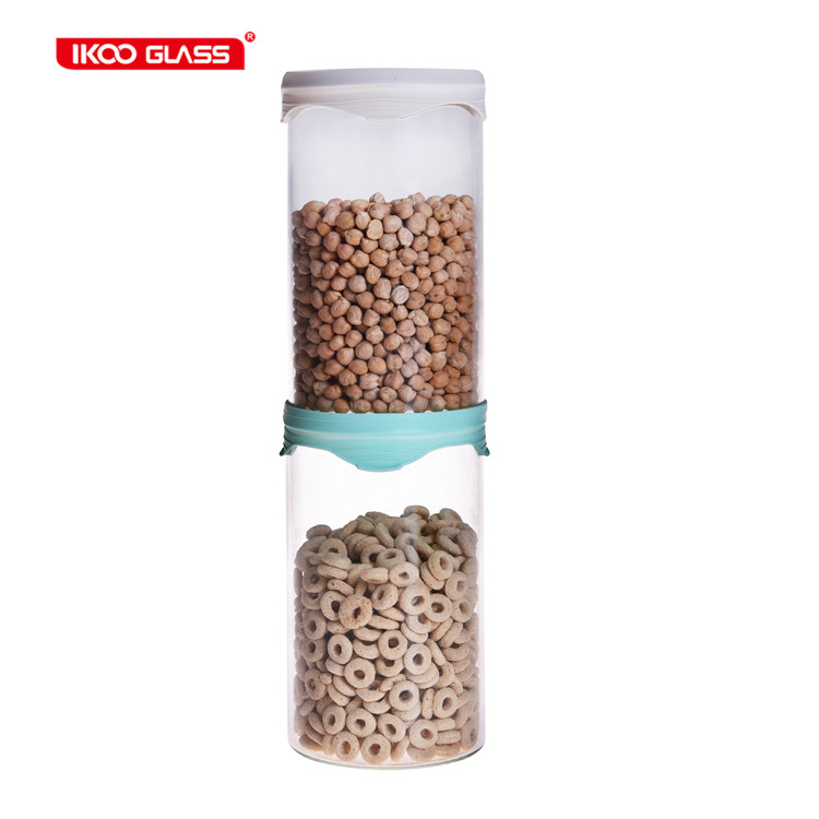 Stackable cereal storage container glass food candy storage jar