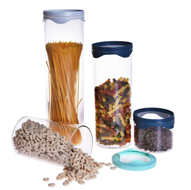 Stackable cereal storage container glass jar for food industry