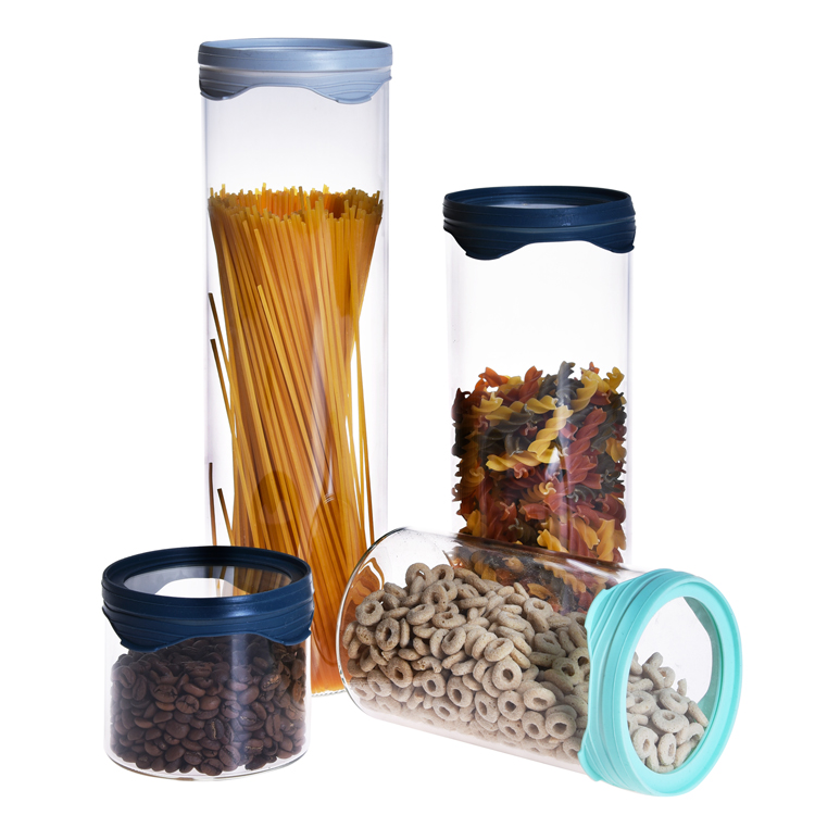 Stackable cereal storage container glass jar for food industry