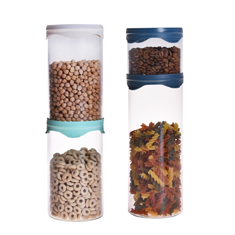 Stackable cereal storage container glass jar for food industry