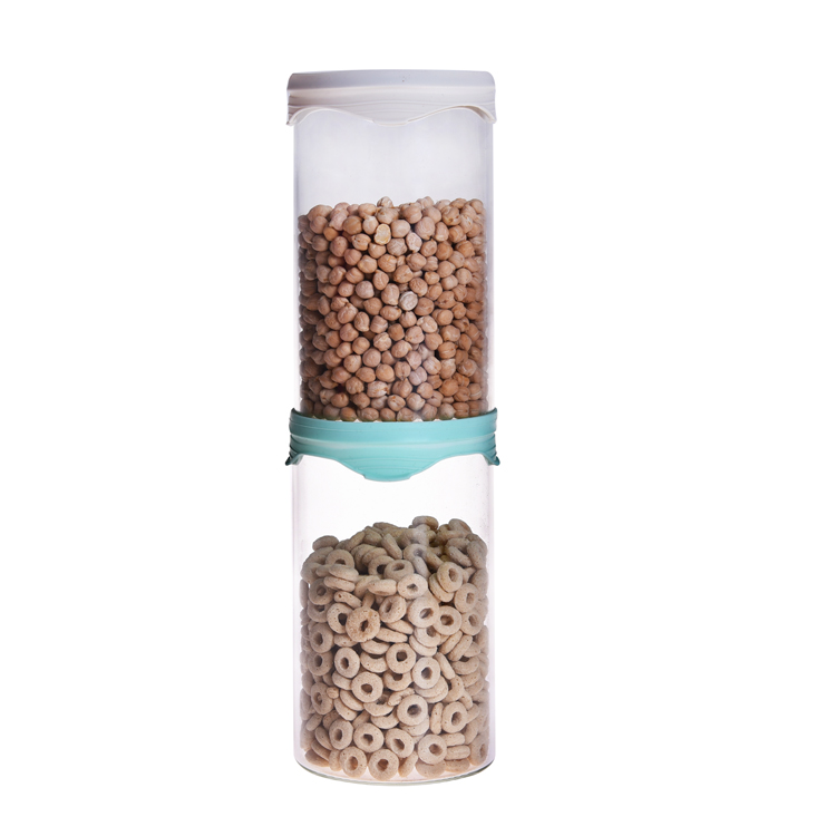 Stackable cereal storage container glass jar for food industry