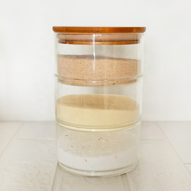 Stackable glass storage jar with wooden lid envases de vidrio