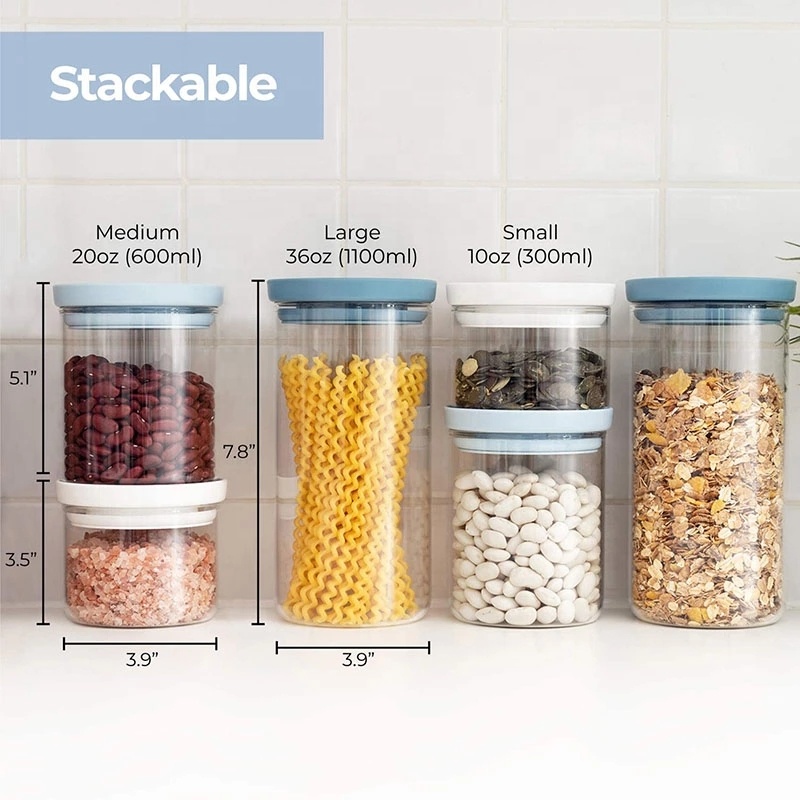 Stackable glass storage tank with lid and silicone sealed food storage tank