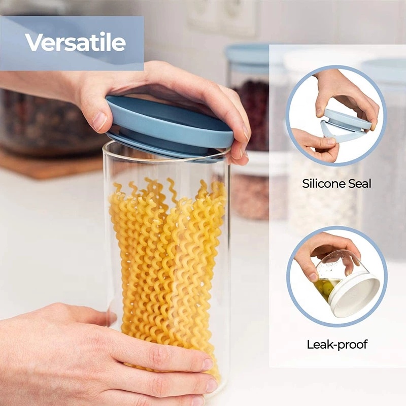 Stackable glass storage tank with lid and silicone sealed food storage tank