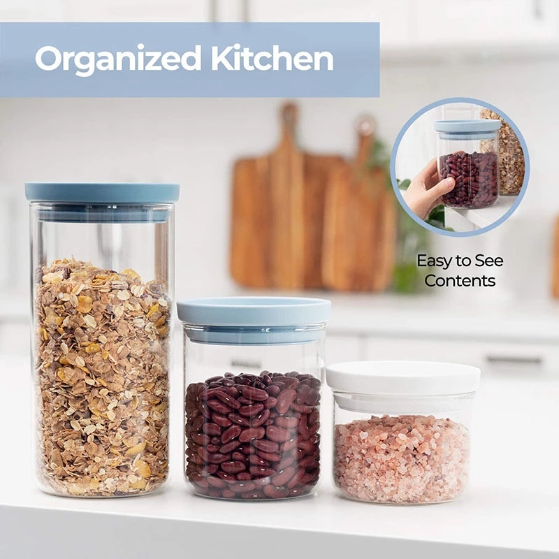 Stackable glass storage tank with lid and silicone sealed food storage tank