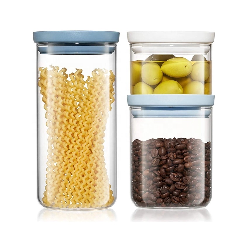 Stackable glass storage tank with lid and silicone sealed food storage tank