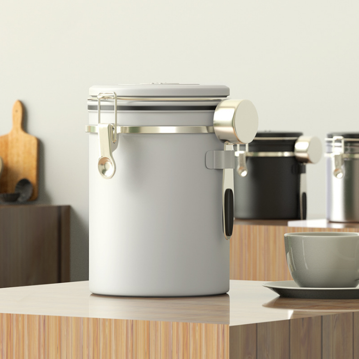 Stainless Steel Airtight Coffee Canisters with Scoop, Kitchen Food Storage Container with Date Tracker for Beans, Tea and so on