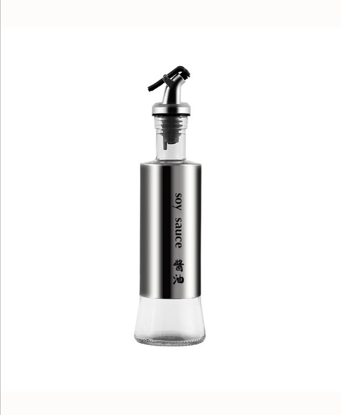 Stainless Steel Glass Oil Can Set Seasoning Bottle Oil Bottle Kitchen Leak-proof Household Vinegar Pot Soy Sauce Vinegar seasoni