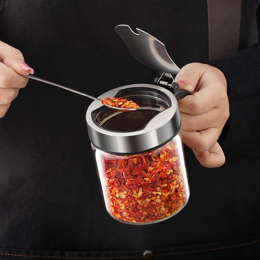 Stainless Steel Kitchen Spice Kit Bottles Pepper Glass Seasoning Tank box with Spoon Seasoning Jars Container Food Storage 2021