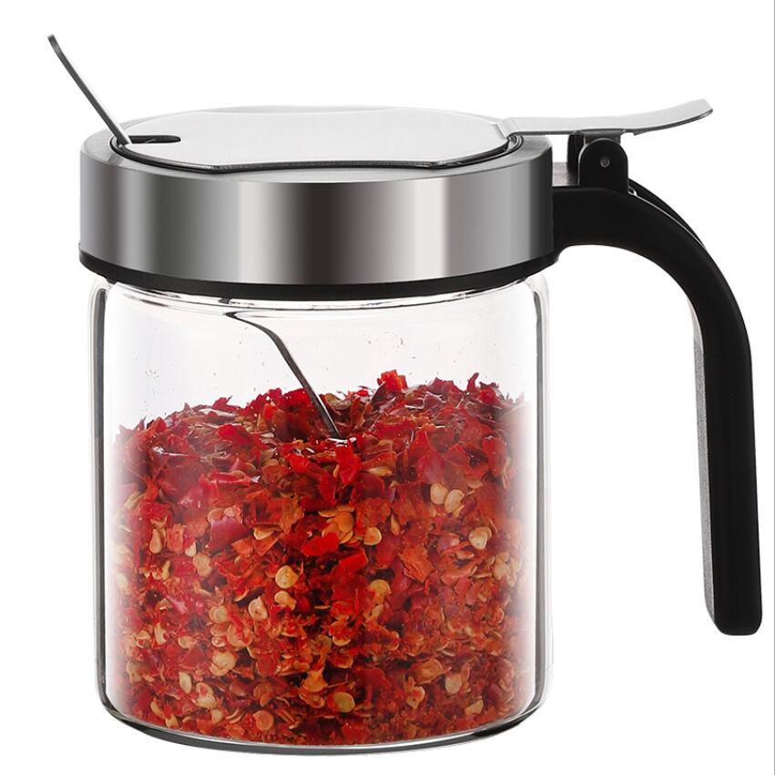 Stainless Steel Kitchen Spice Kit Bottles Pepper Glass Seasoning Tank box with Spoon Seasoning Jars Container Food Storage 2021