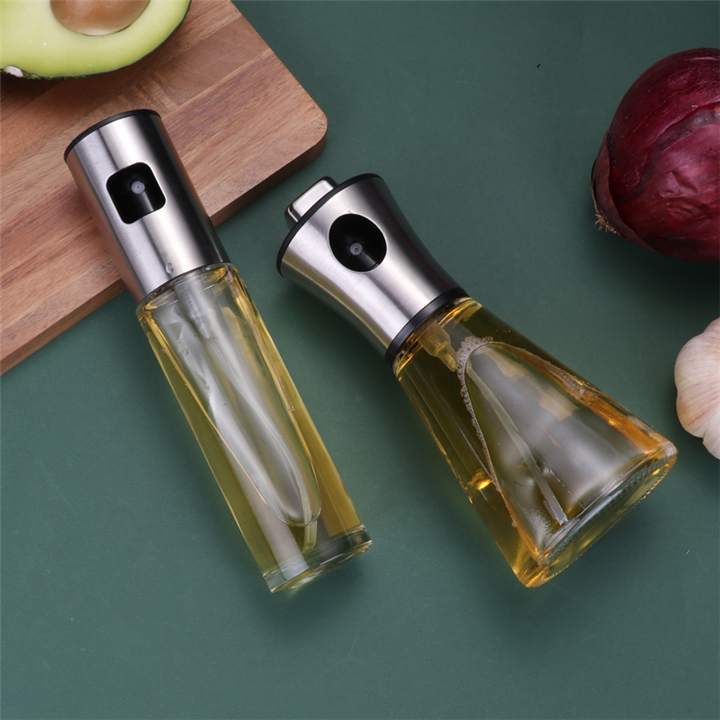 Stainless Steel Oil Sprayer Glass Bottle Dispenser, Household Kitchen BBQ Saving Oil Kettle, Cooking Oil Mist Pump Sprayer