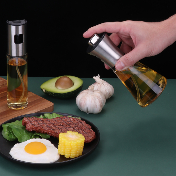 Stainless Steel Oil Sprayer Glass Bottle Dispenser, Household Kitchen BBQ Saving Oil Kettle, Cooking Oil Mist Pump Sprayer