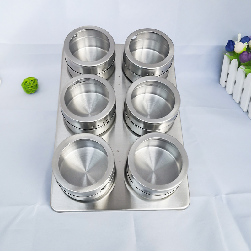 Stainless Steel Spice Container with Rack Magnetic Spice Jar Set