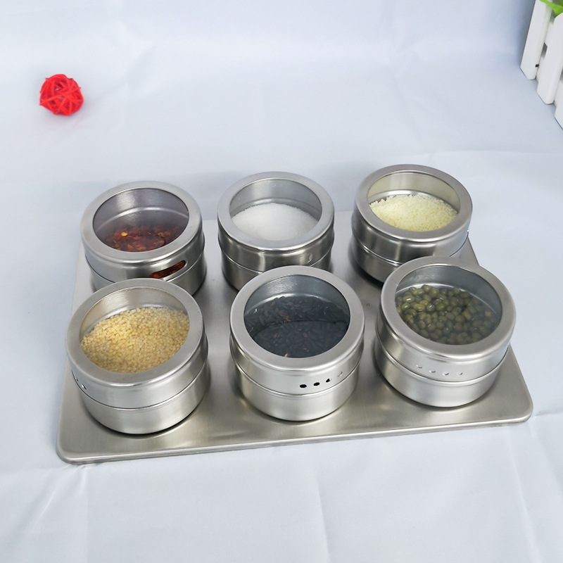 Stainless Steel Spice Container with Rack Magnetic Spice Jar Set