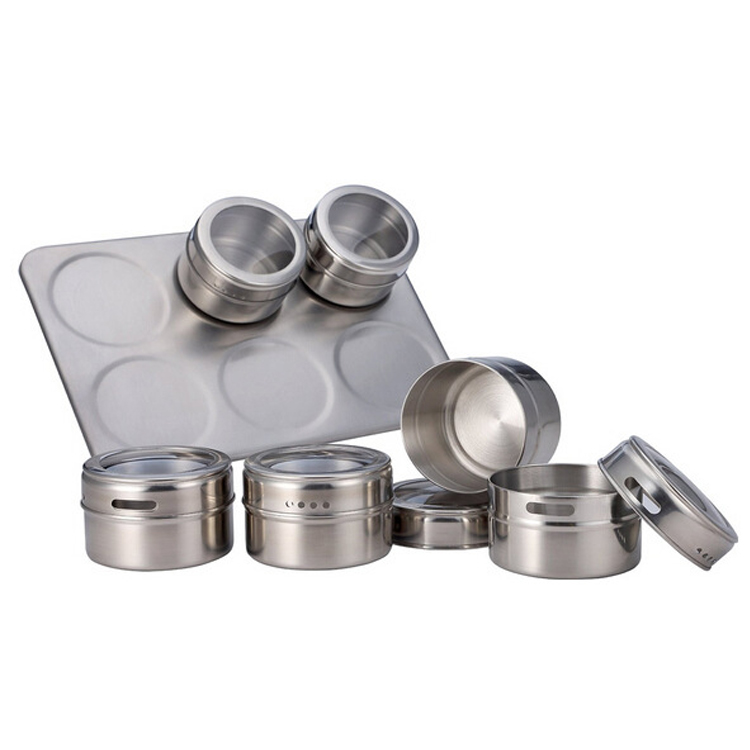 Stainless Steel Spice Container with Rack Magnetic Spice Jar Set
