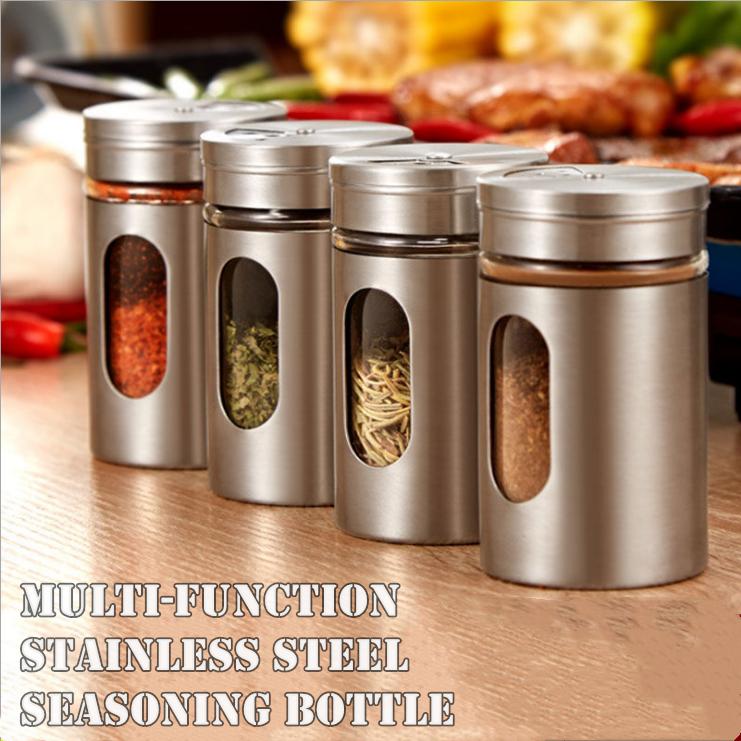 Stainless Steel Spice jars Seasoning Cans rotate cover Salt pepper shakers toothpick condiment storage bottle kitchen spice rack