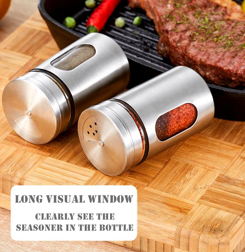 Stainless Steel Spice jars Seasoning Cans rotate cover Salt pepper shakers toothpick condiment storage bottle kitchen spice rack