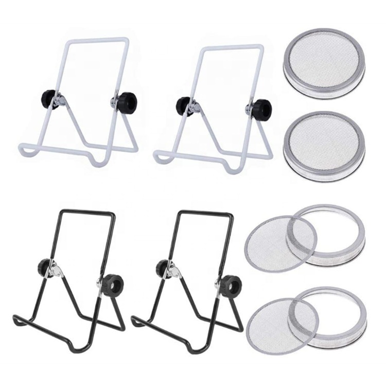 Stainless Steel Sprout Lid Seed Sprouting Glass Mason Jar Kit with Rack Stand