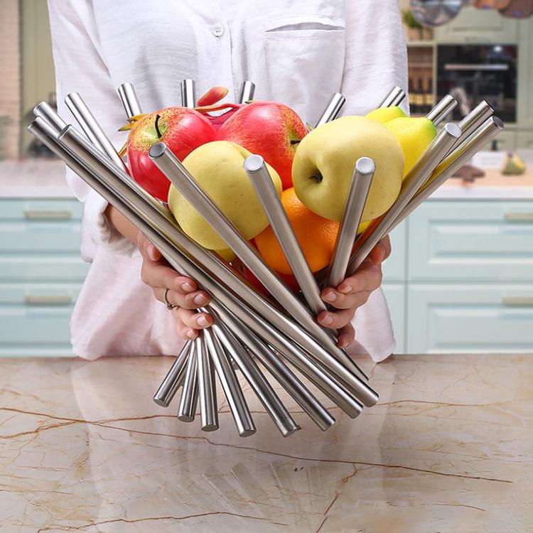 Stainless steel foldable rotating fruit basket fruit bread vegetable storage storage box kitchen living room dining flower baske