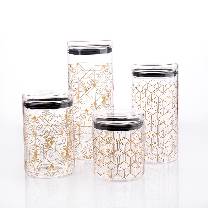 Standard 1000ML heat resistant glass storage jar with airtight lid and custom printing decal logo for dried foods