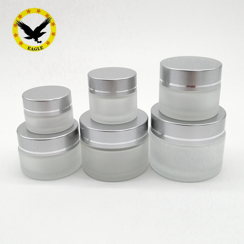 Standard design 1 oz 2 oz cosmetic face cream glass jar with matt silver lid