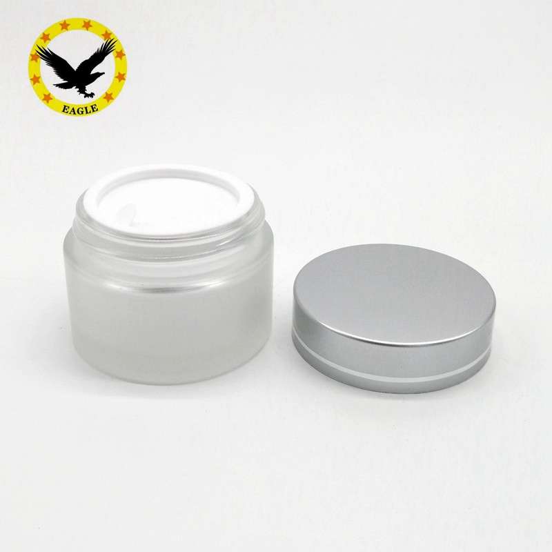 Standard design 1 oz 2 oz cosmetic face cream glass jar with matt silver lid