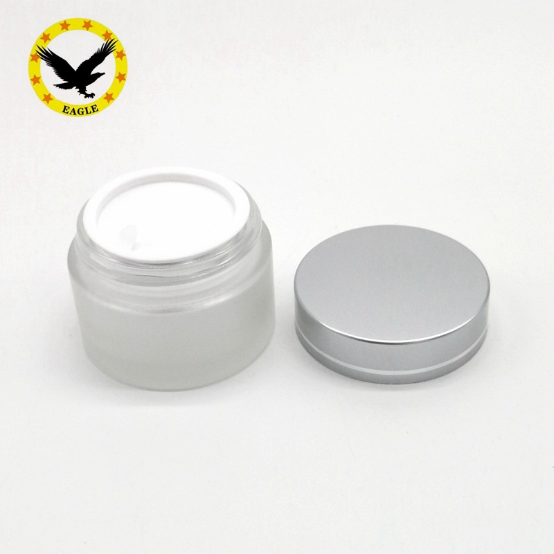 Standard design 1 oz 2 oz cosmetic face cream glass jar with matt silver lid