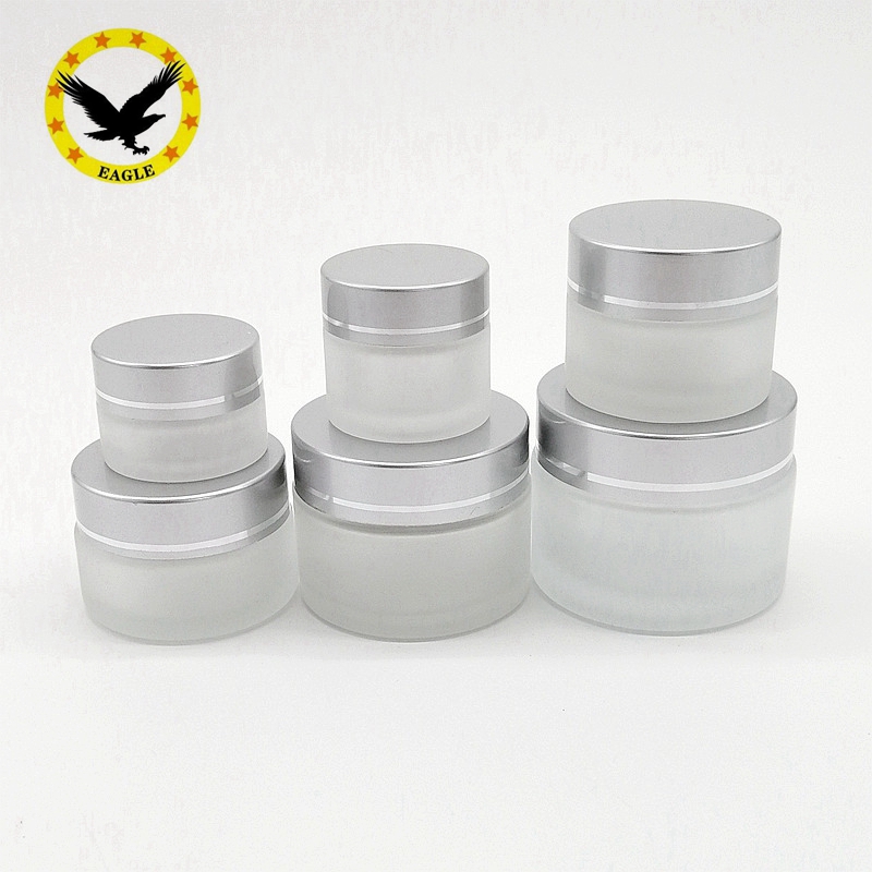 Standard design 1 oz 2 oz cosmetic face cream glass jar with matt silver lid