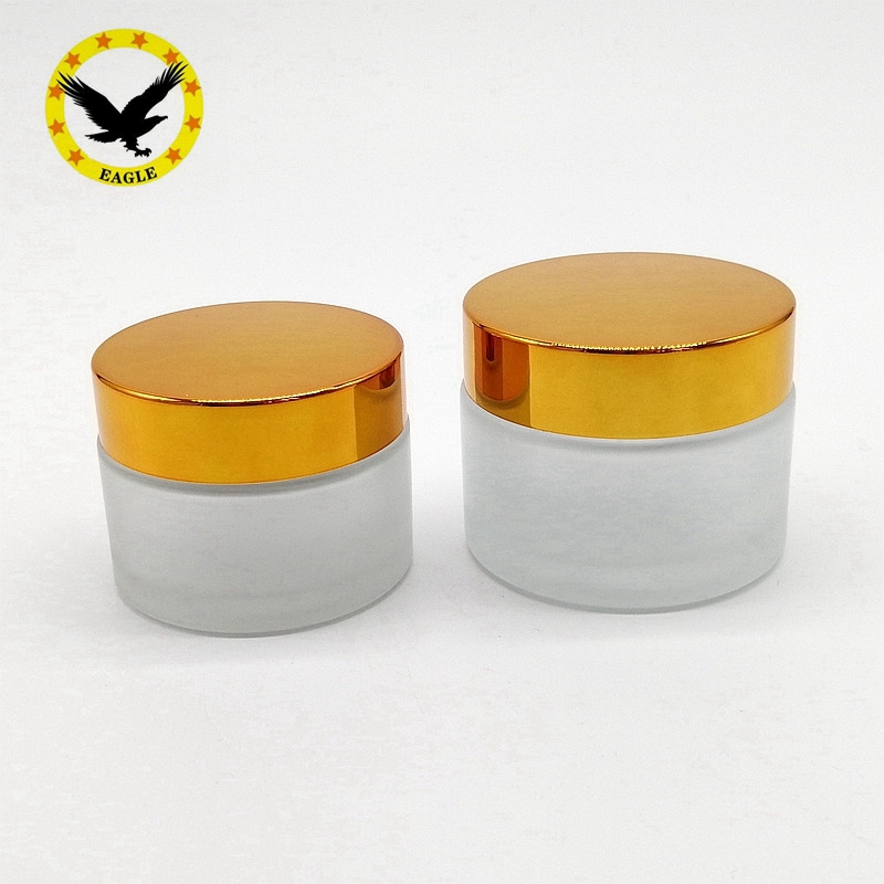 Standard design 20g 50g frosted clear glass cream bottle With golden lid