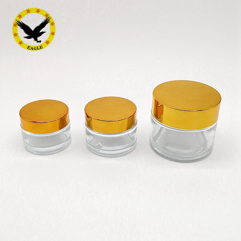Standard design 20g 50g frosted clear glass cream bottle With golden lid