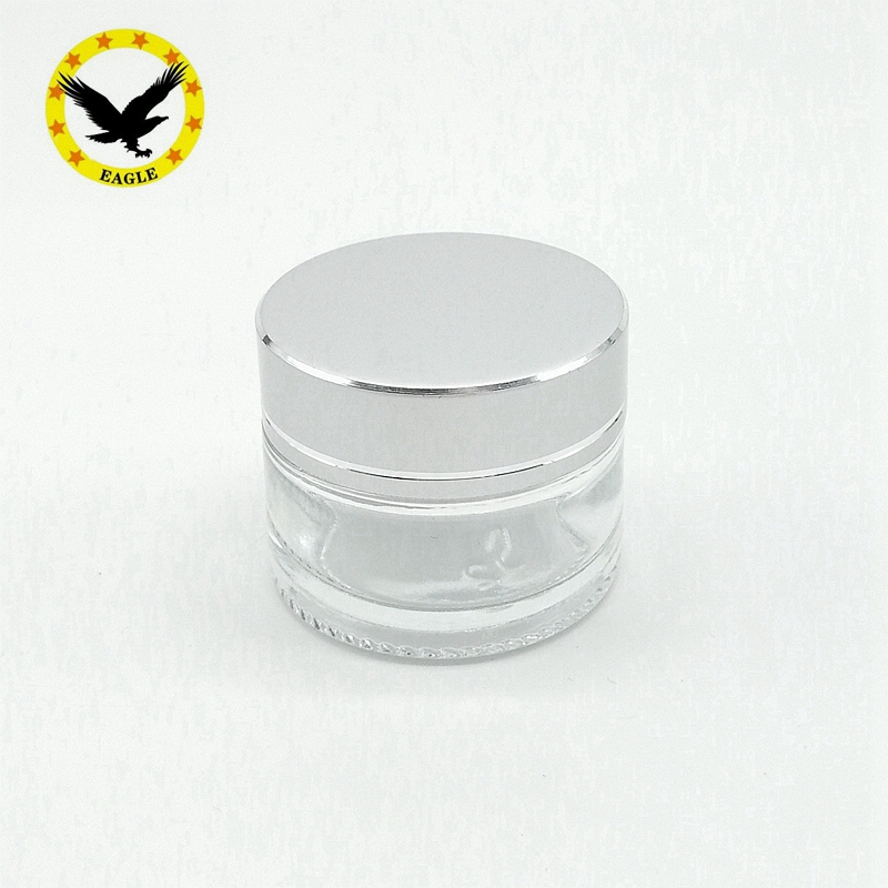 Standard design 50ml  Clear glass cream bottle with Silver lid